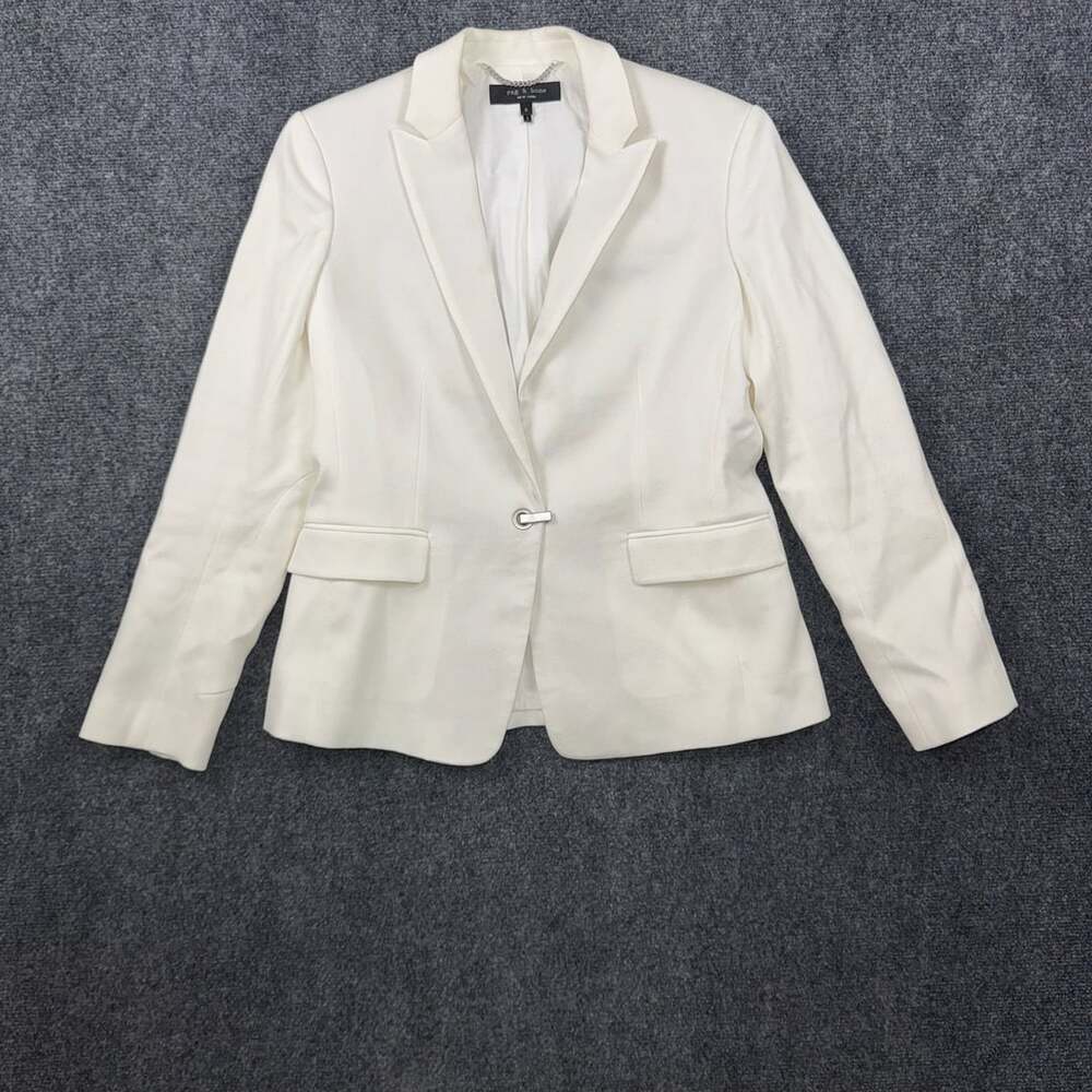Rag & Bone White Lexington Hook-Front Pique Blazer Jacket Size 8 Women’s